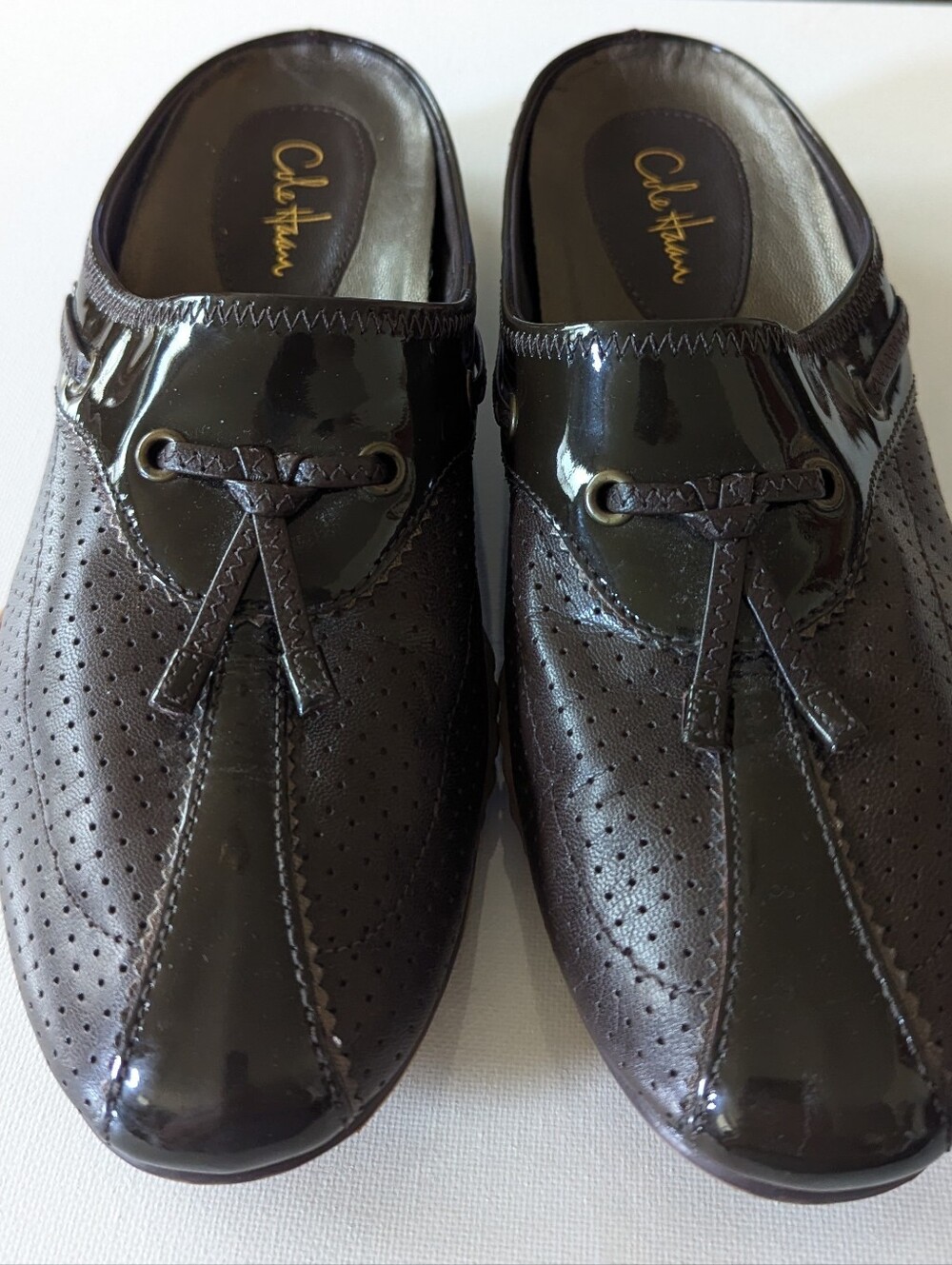 Cole Haan Women's Dark Brown Perforated Slip-On Flat Loafers Mules Nike Air 7B